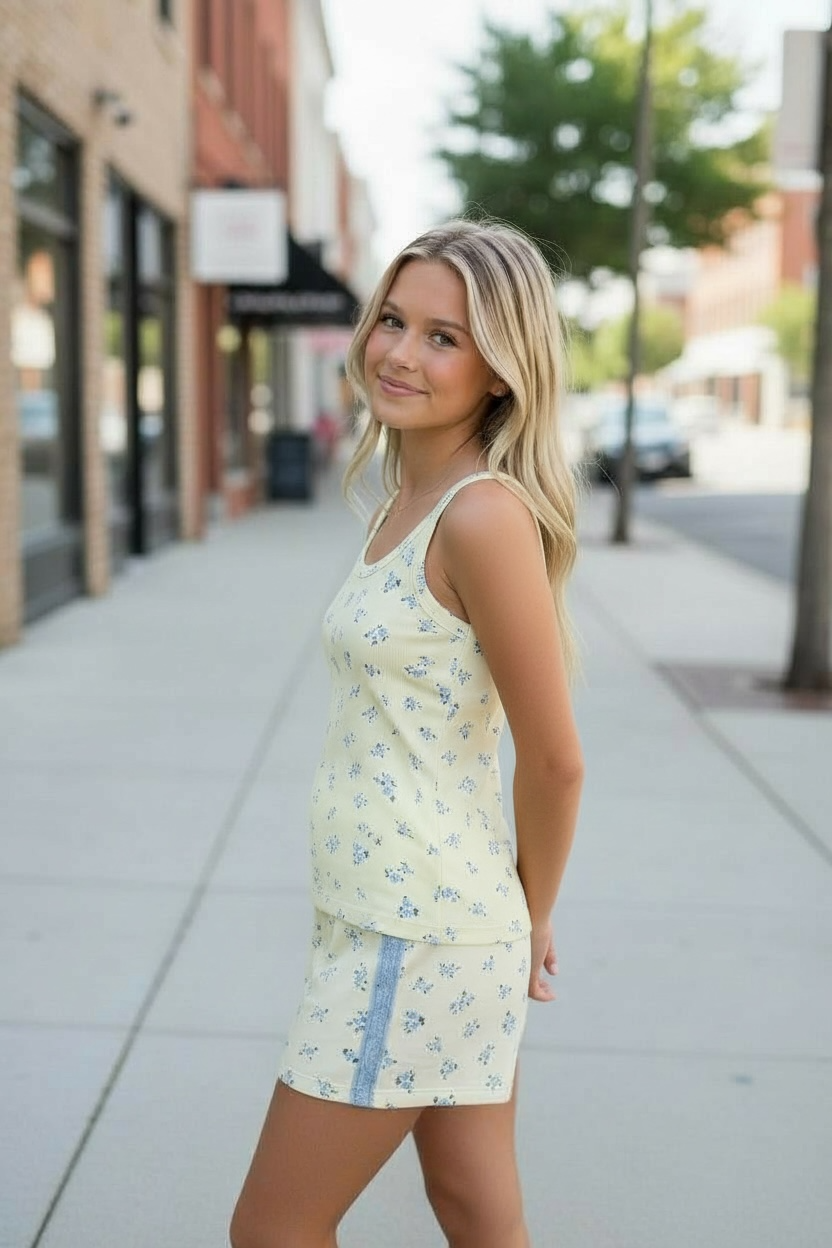 Flowers By Zoe Tween Butter Rose Print Knit Shorts