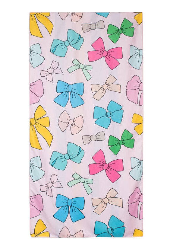 pool Towel with colorful bow pattern on a white background