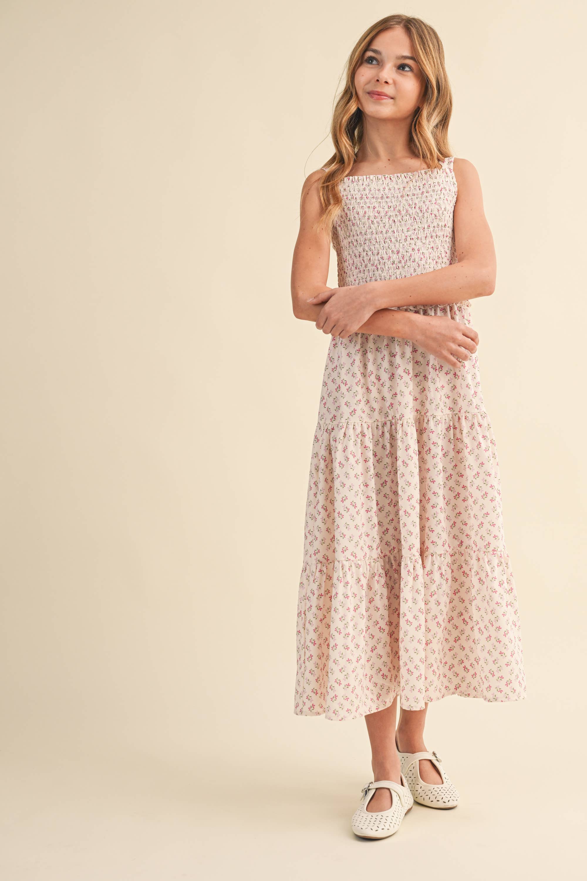 Heart & Arrow Tween Smocked Floral Midi Dress