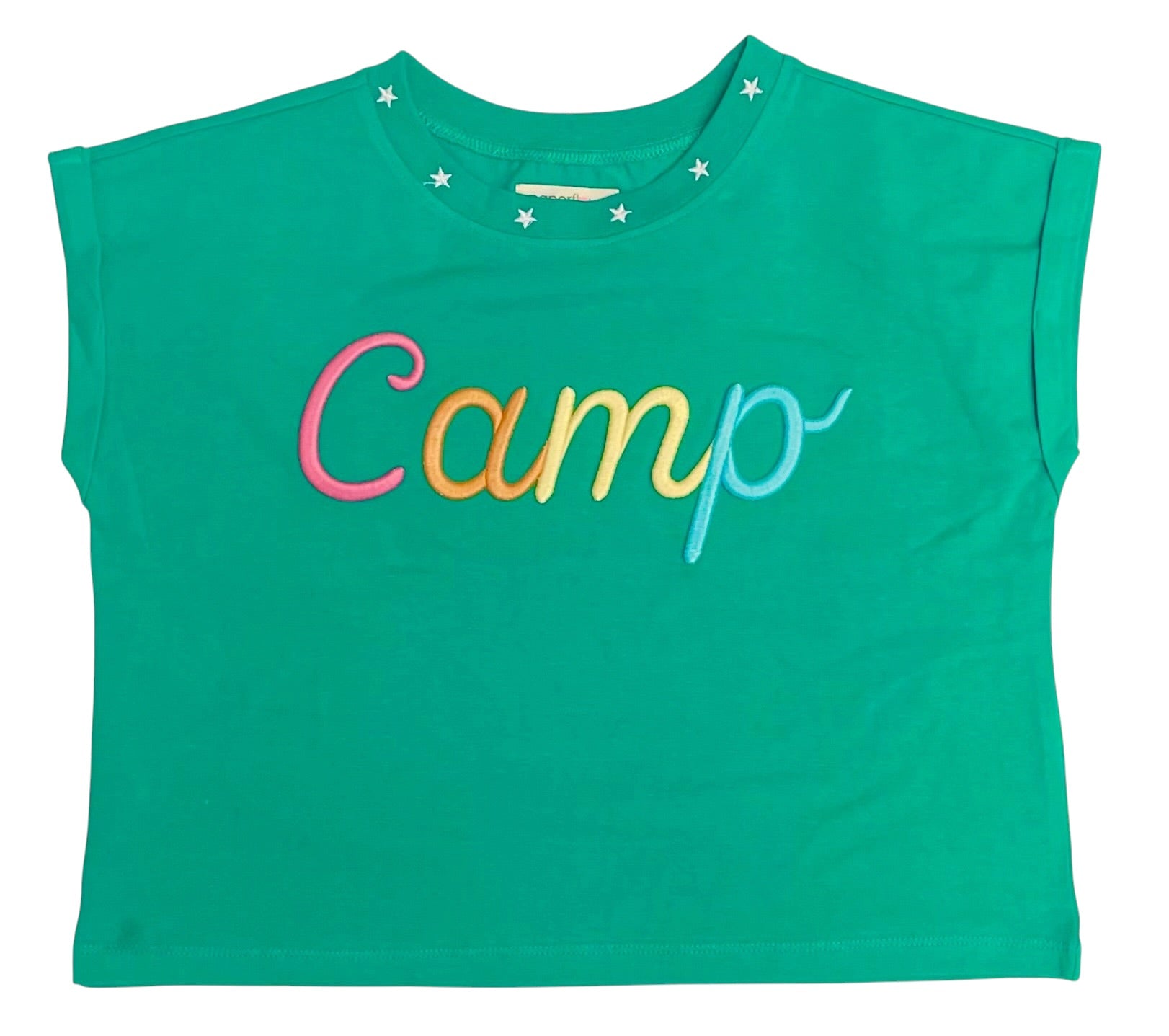 Paper Flower Tween Green Embroidered Camp Tee