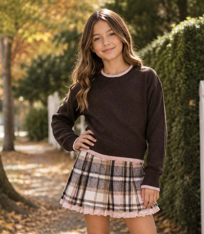 KatieJ NYC Nova Sweater -  Espresso/Pink