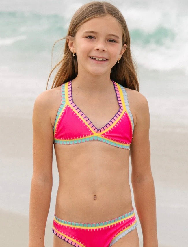 PQ Kids Rainbow Embroidered 2pc- Bright Pink