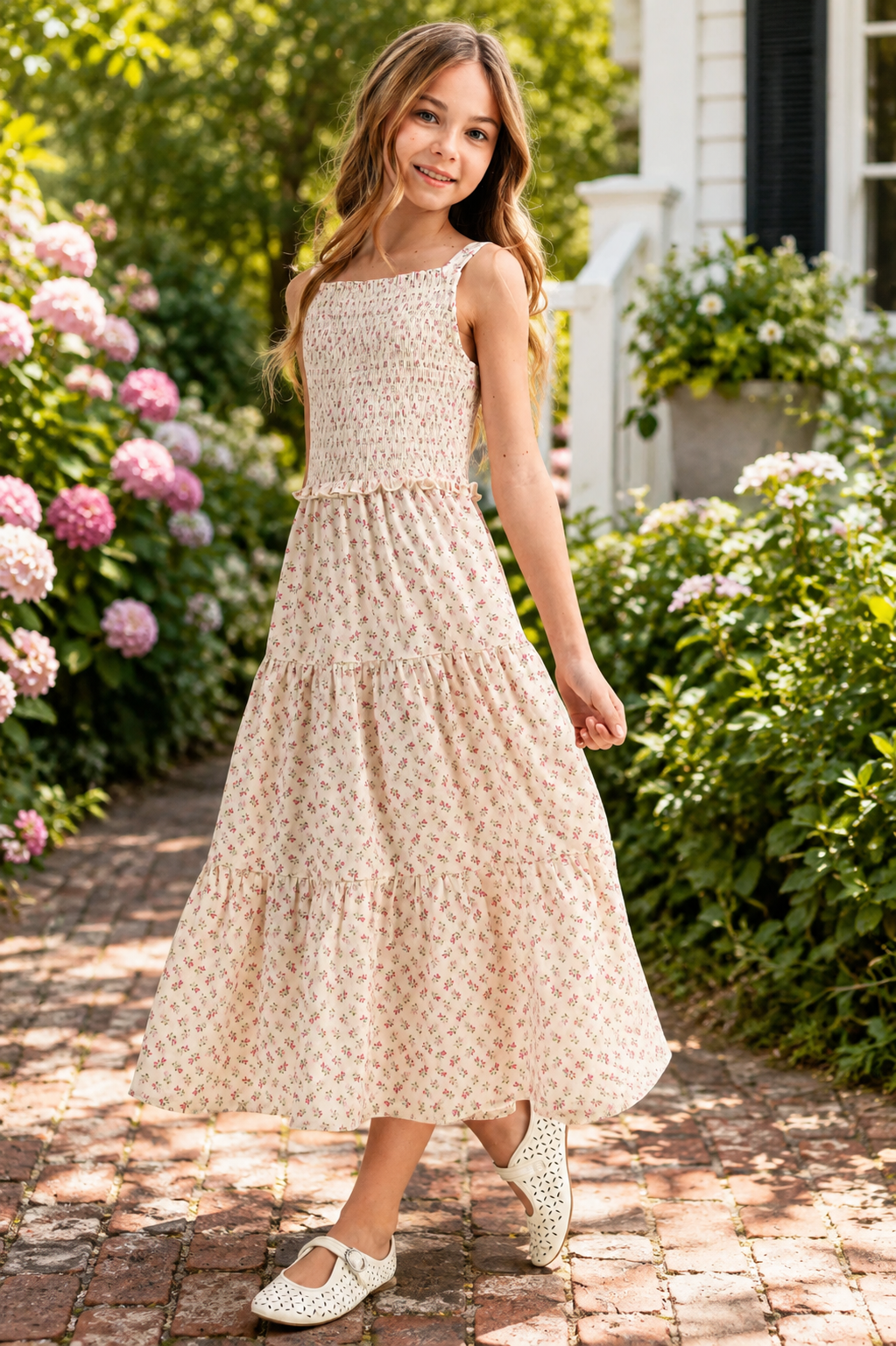 Heart & Arrow Tween Smocked Floral Midi Dress