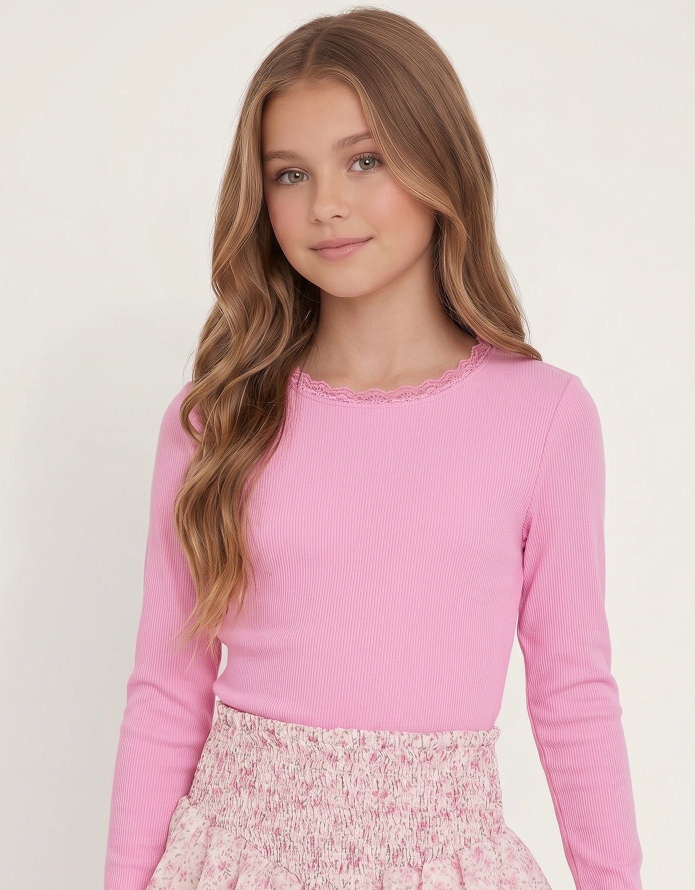 FBZ Flowers by Zoe Tween Pink Ribbed Long Sleeve Top