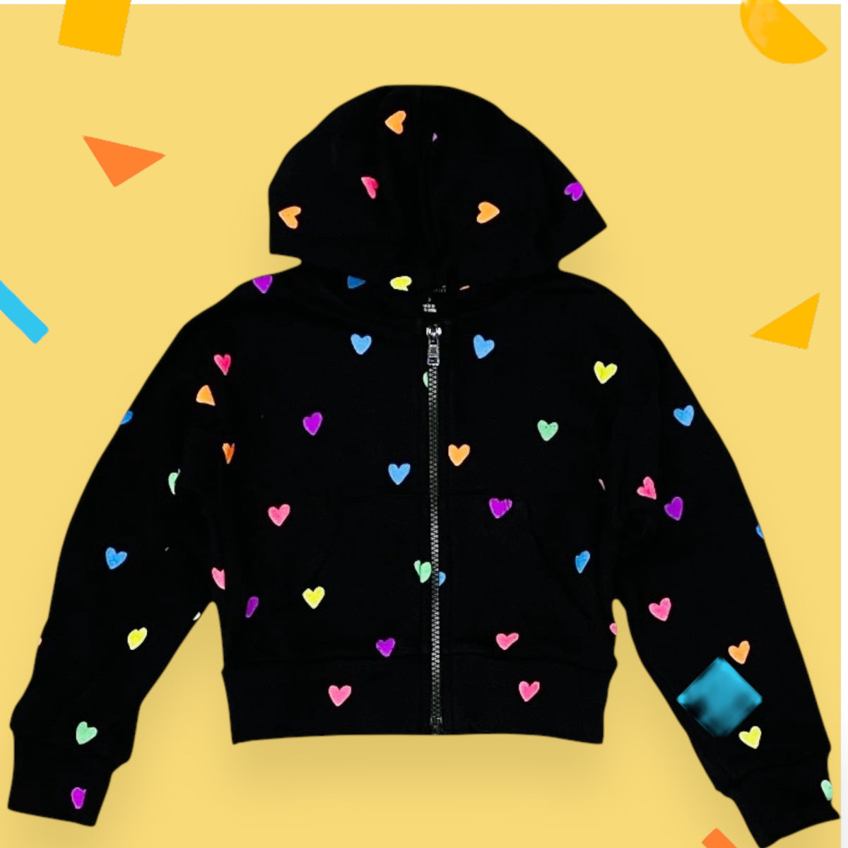 Flowers By Zoe Black Heart Print Zip Up Hoodie