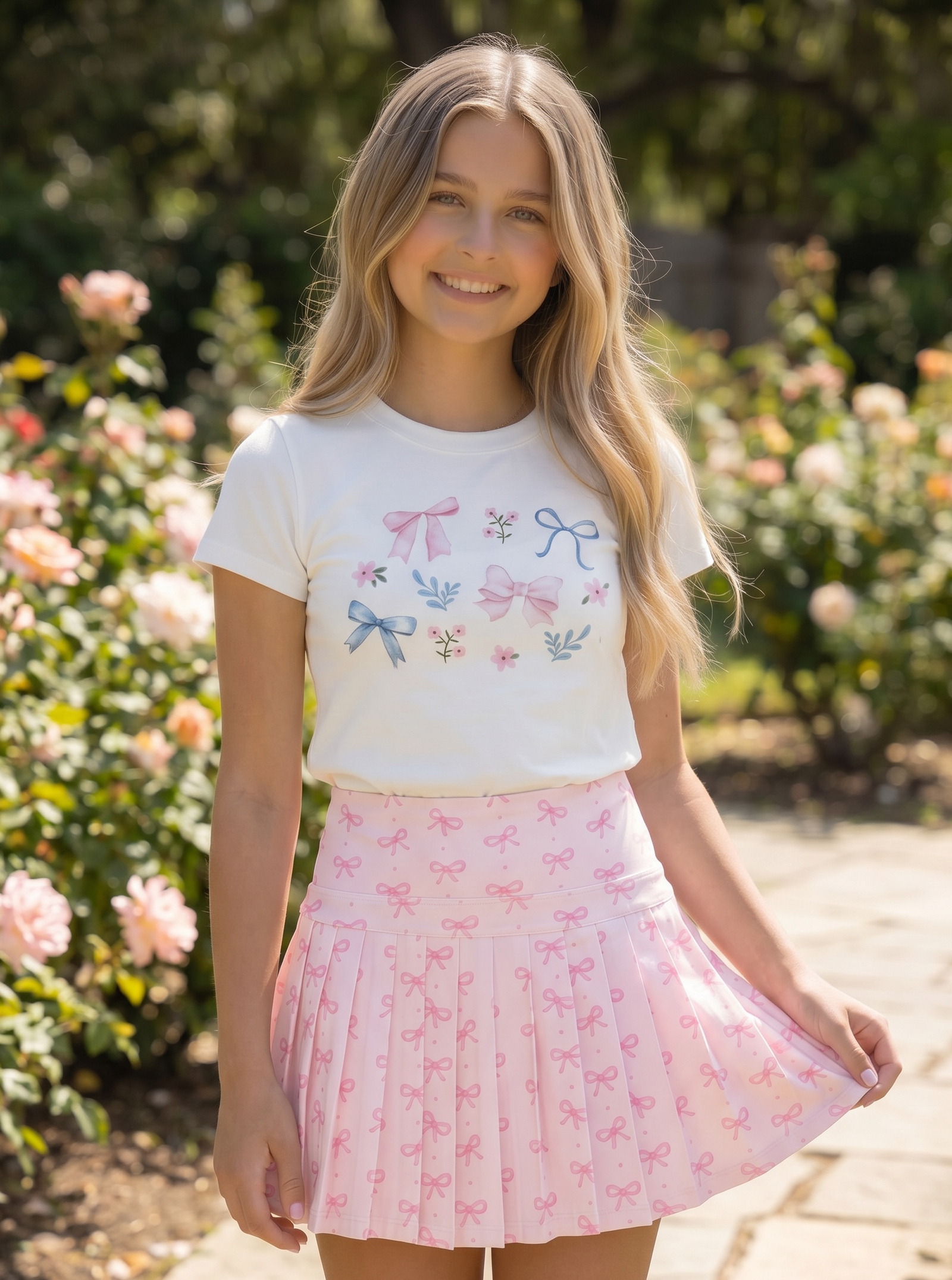 Sweet Wink pink bow pleated athletic skort for girls
