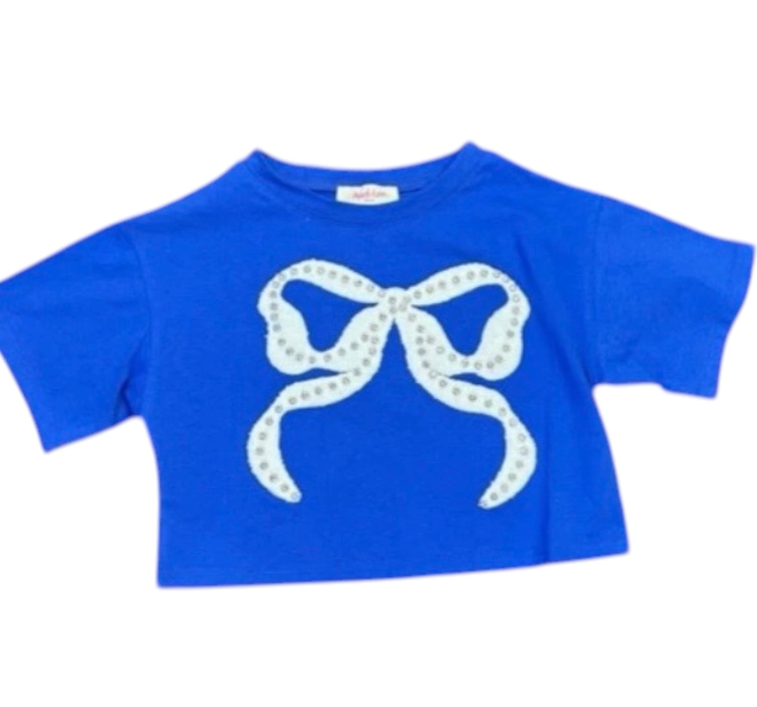 Peach Love California Tween Royal Rhinestone Studded Bow Tee