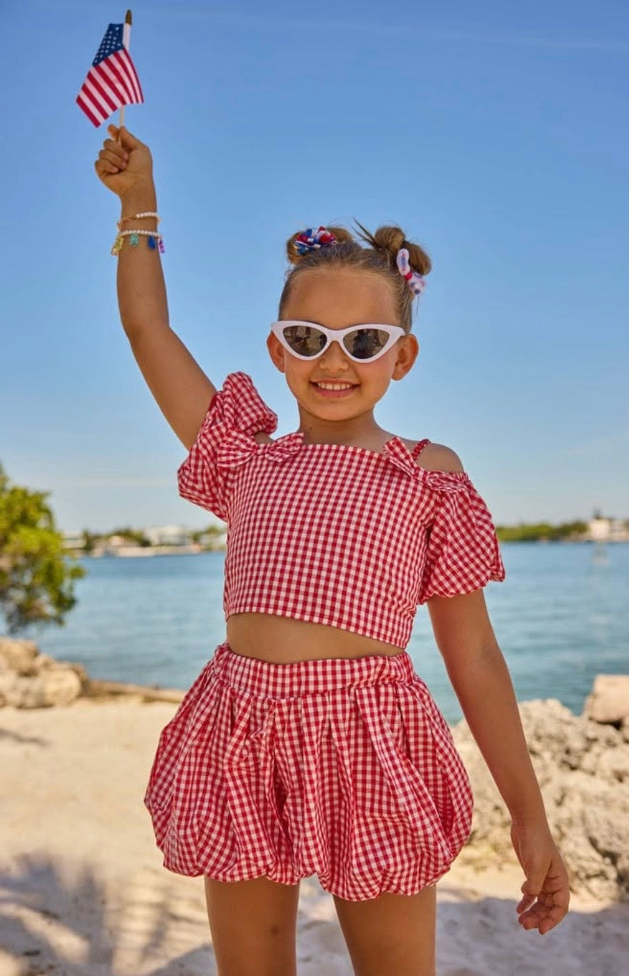 Lola and The Boys Red & White Gingham Bow Bubble Skort Set