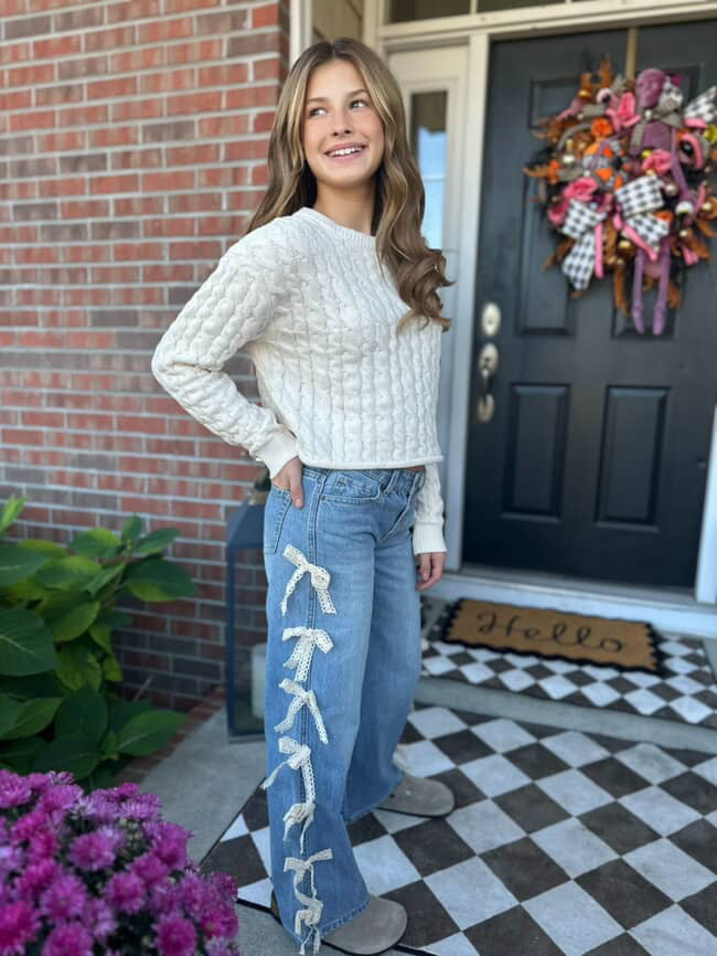 KatieJ NYC Tween Chicago Low Rise Jeans W/ Lace Bows
