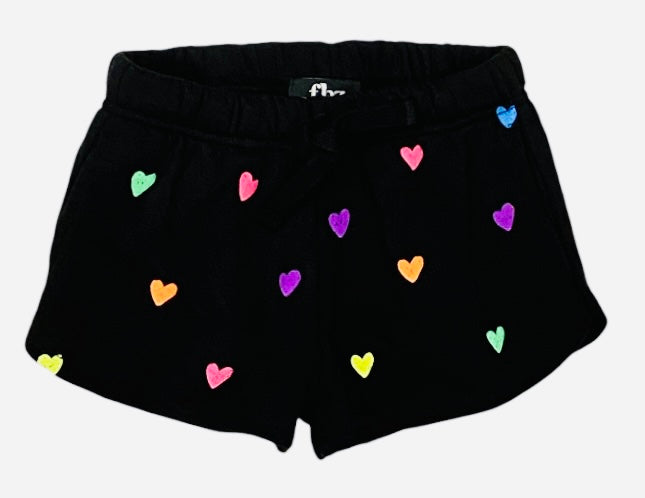 Flowers By Zoe Black Heart Print Sweat Shorts