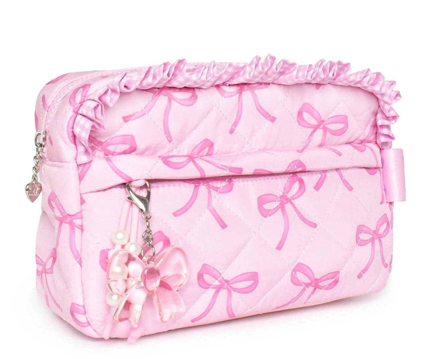 Quilted Bow Print Pouch with Charm