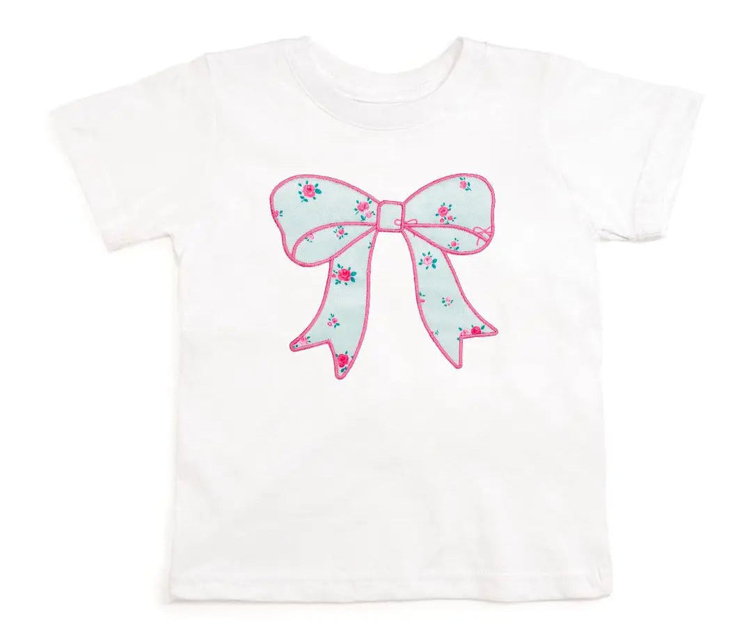 White little girls t-shirt with pastel floral bow design