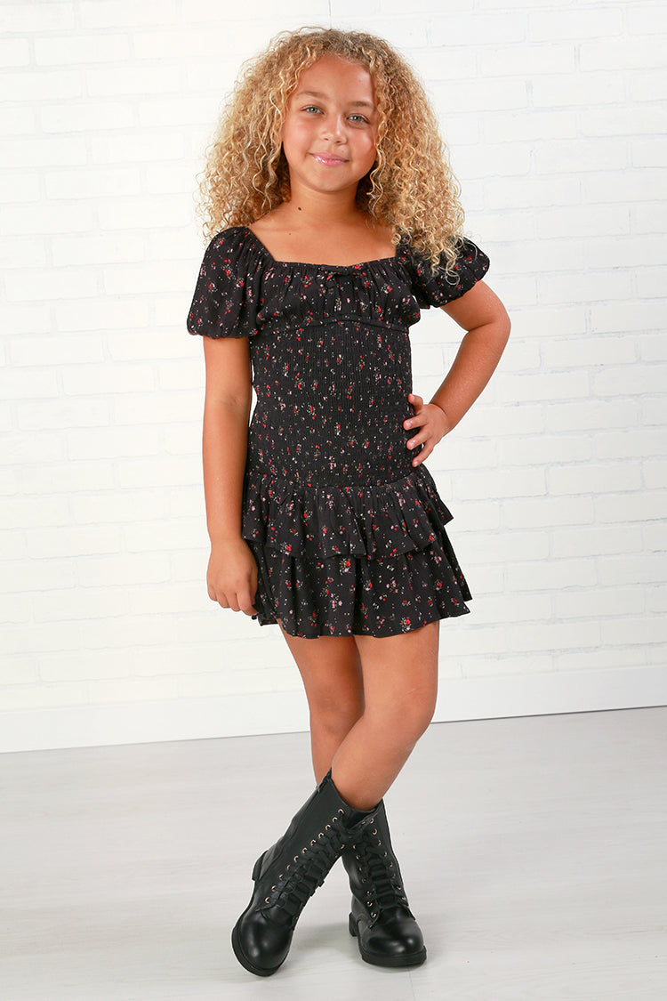 KatieJ NYC Tween Ellie Puff Sleeve Dress - Blooming Rose Ditsy