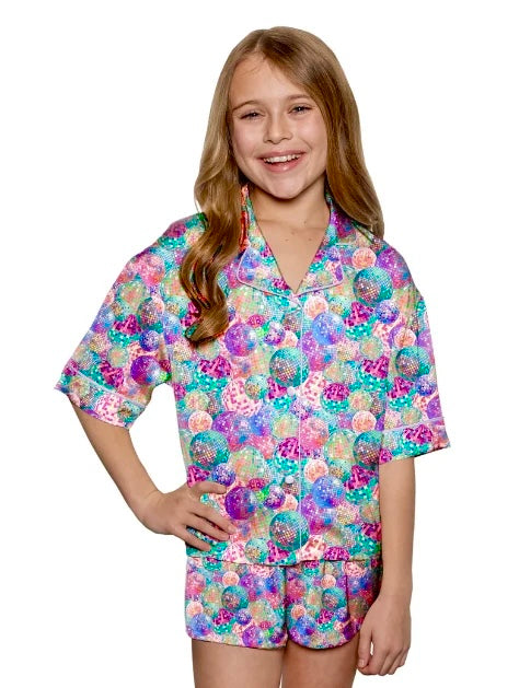 Sunshine Society Kids Silky Disco Party 2pc Short Set-Size 8