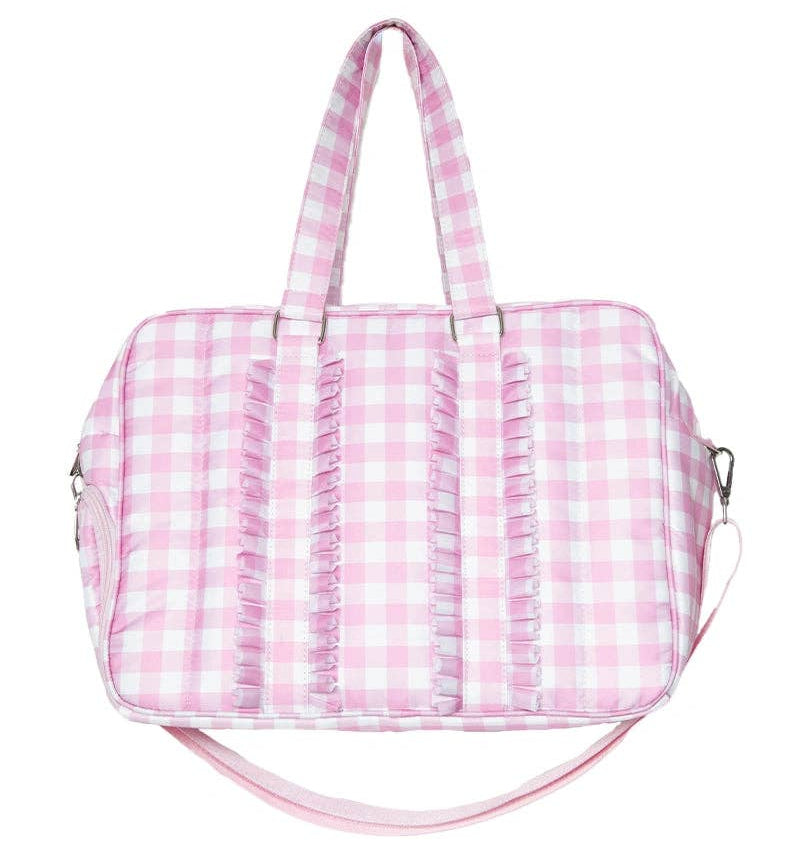 Pink Gingham Ruffle Duffle Bag