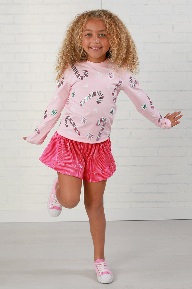 Belle Cher Sequin Candy Cane Long Sleeve Shirt