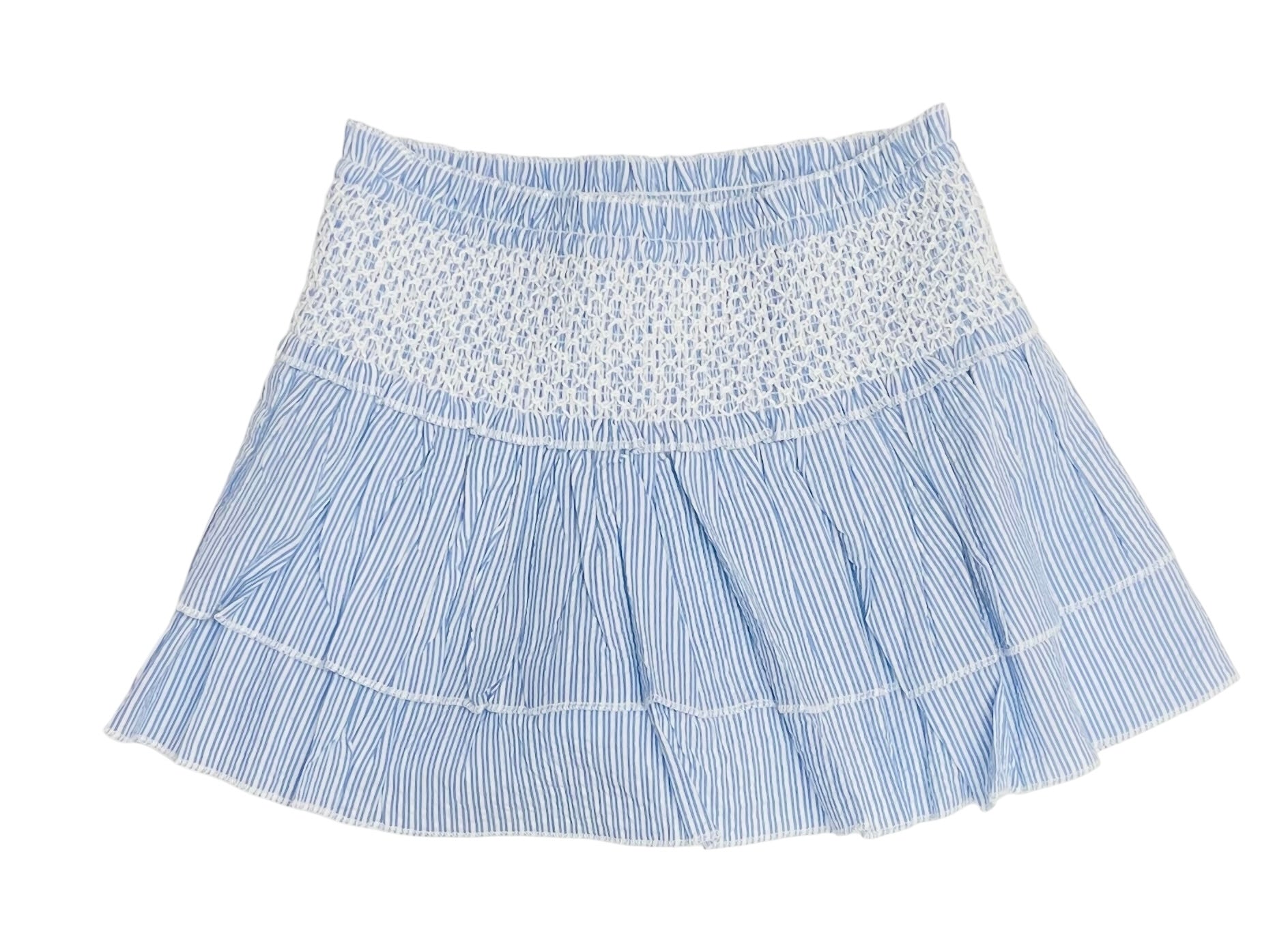 KatieJ NYC Dominique Smocked Waist Ruffle Skort - Baby Blue Seersucker * Built In Shorts