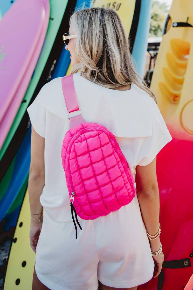 Quilted Crossbody Bag- Hot Pink