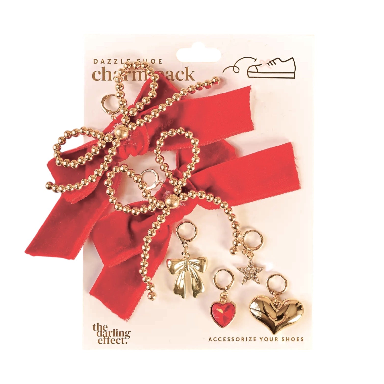 Dazzle Shoe Charm Pack-Hearts & Velvet Bows