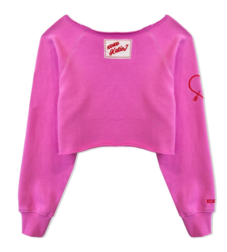 KatieJ NYC Shane Off The Shoulder Sweatshirt - Valentine’s Pink