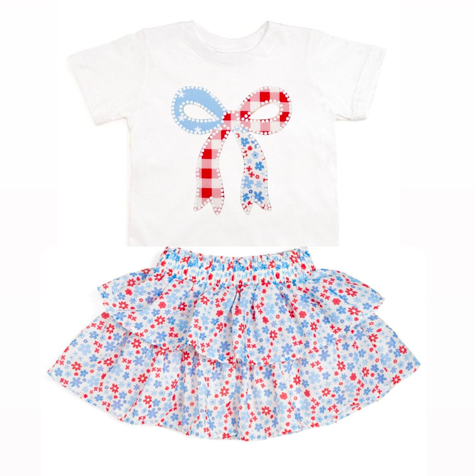 Sweet Wink Patriotic Floral Skort * Built In Shorts *