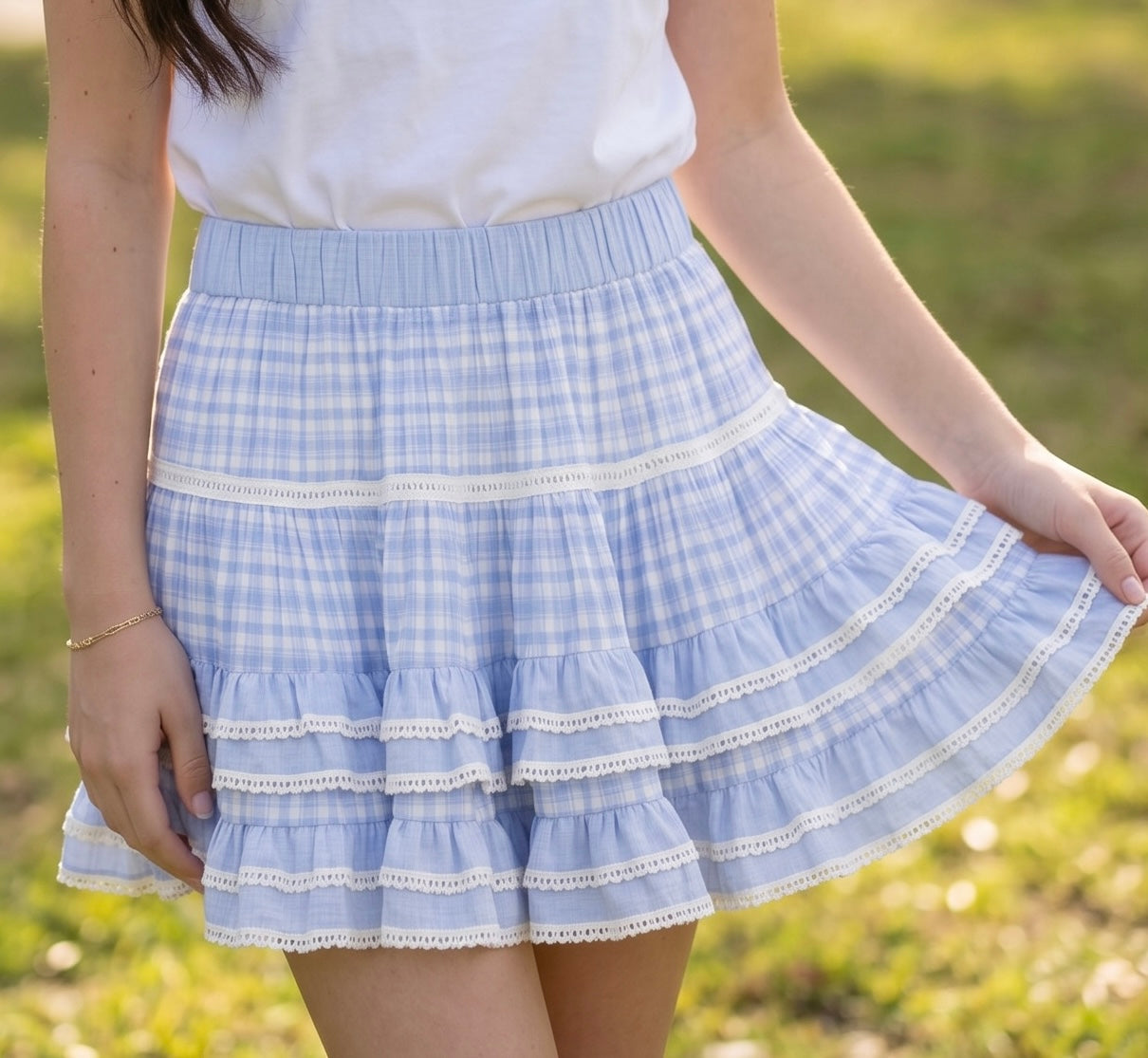 KatieJ NYC Katrina Skirt - Baby Blue Gingham