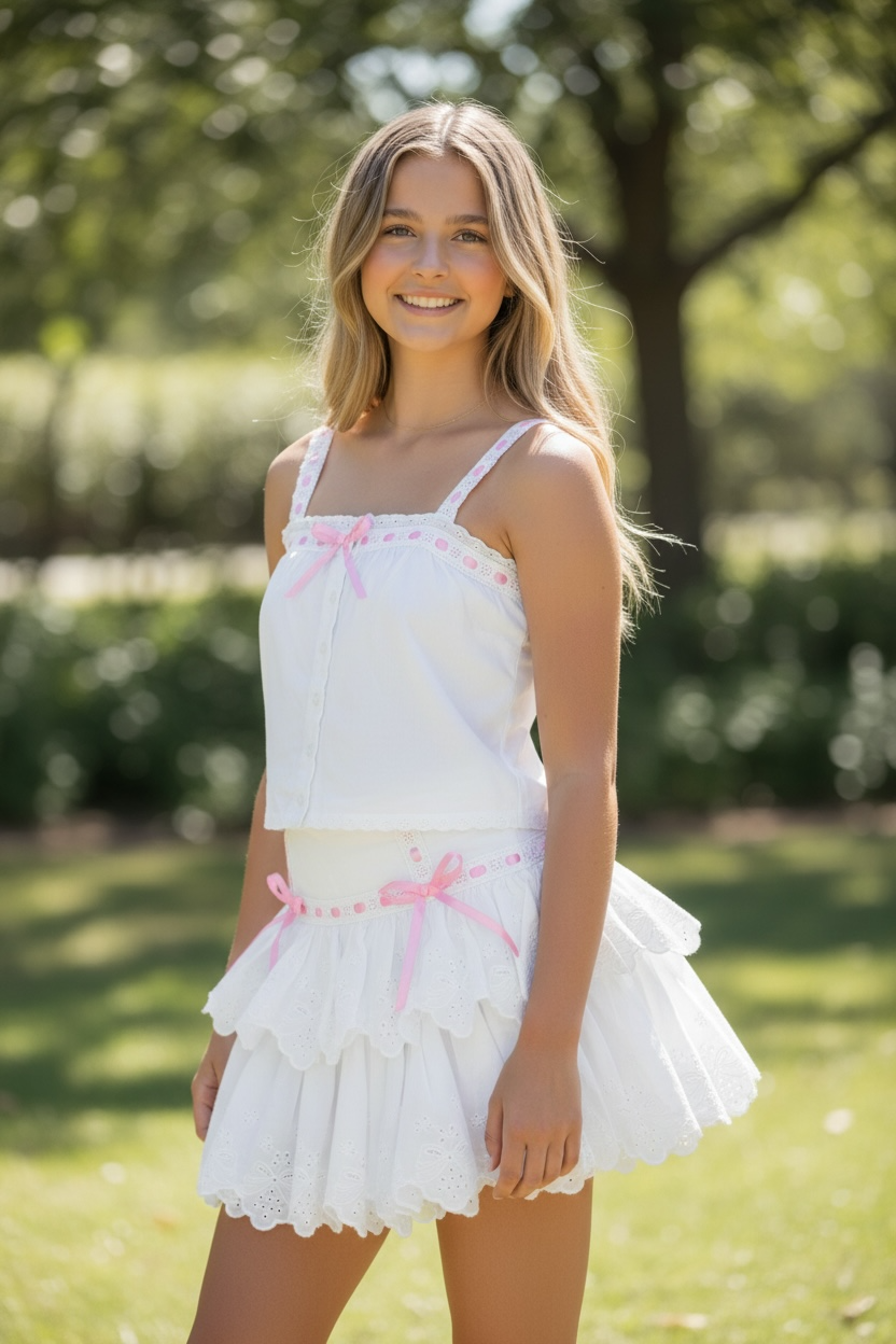 KatieJ NYC Tween Zuri Mini Skirt - White/Pink