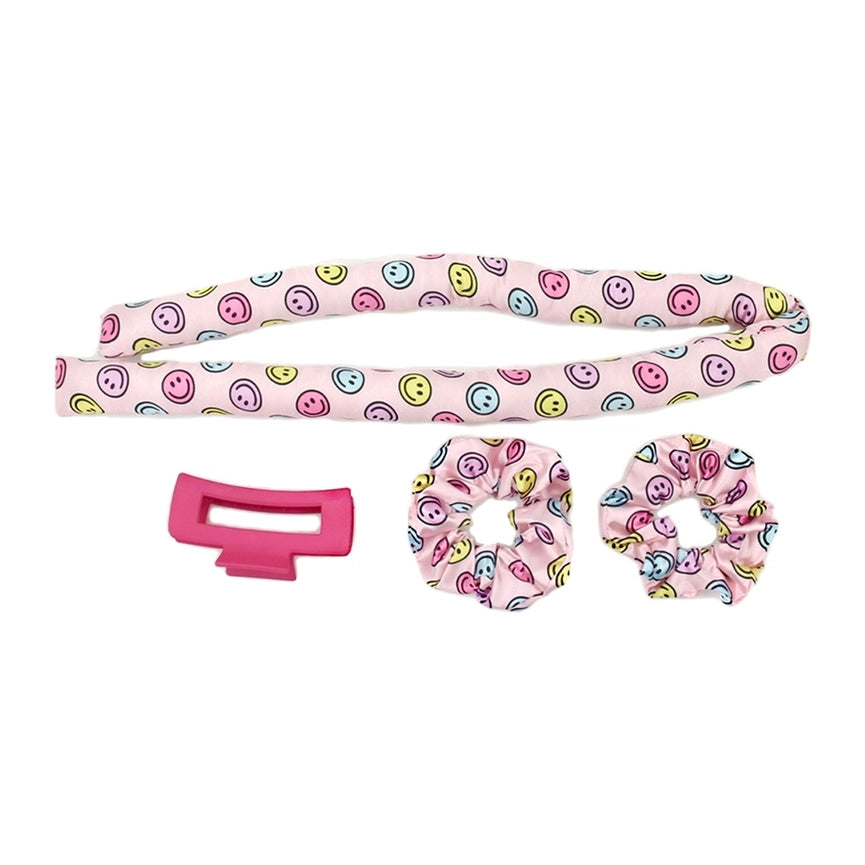 Smiley Satin Heatless Curling Curler Rod Set with Scrunchies