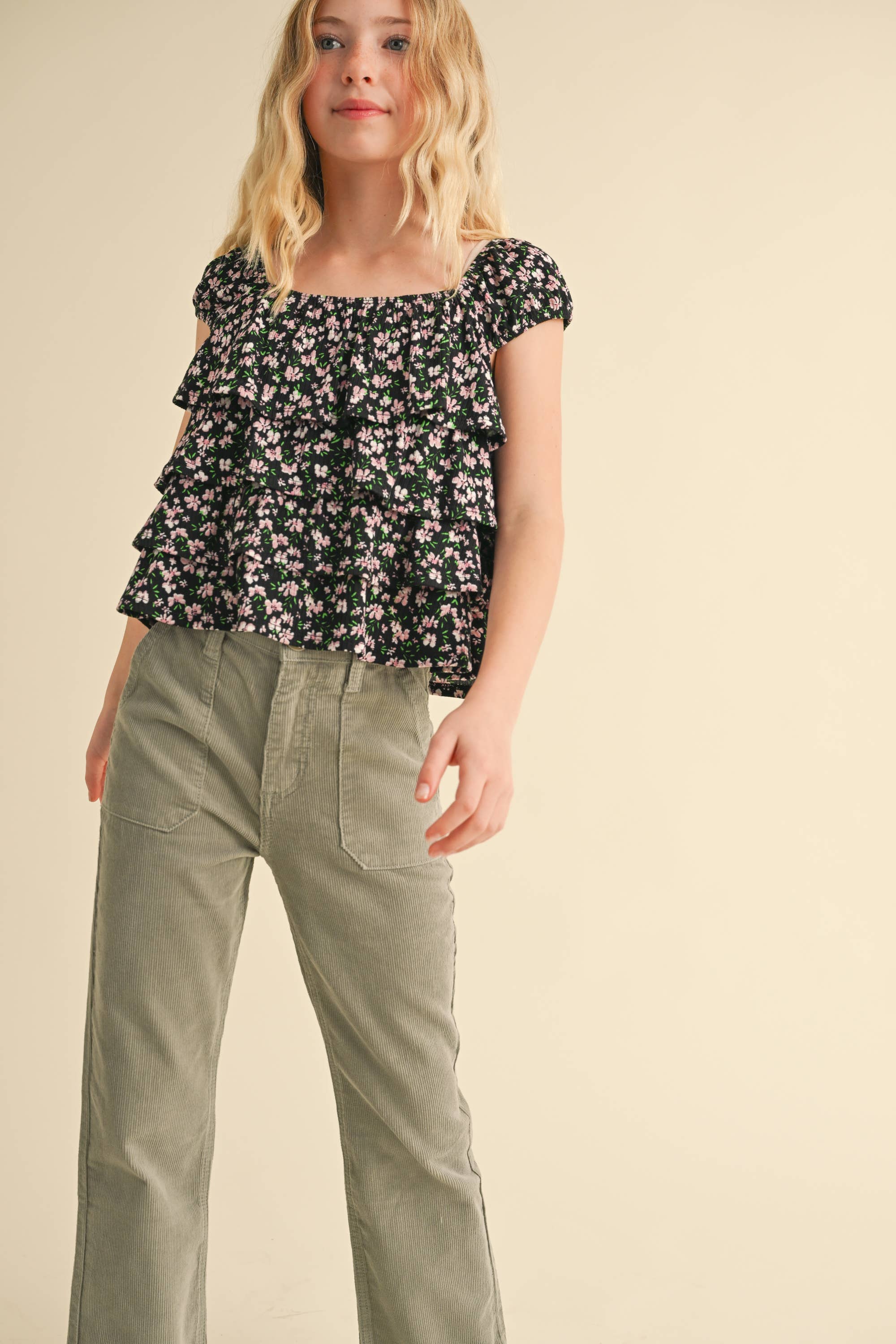 Heart & Arrow Tween Floral Ruffle Top
