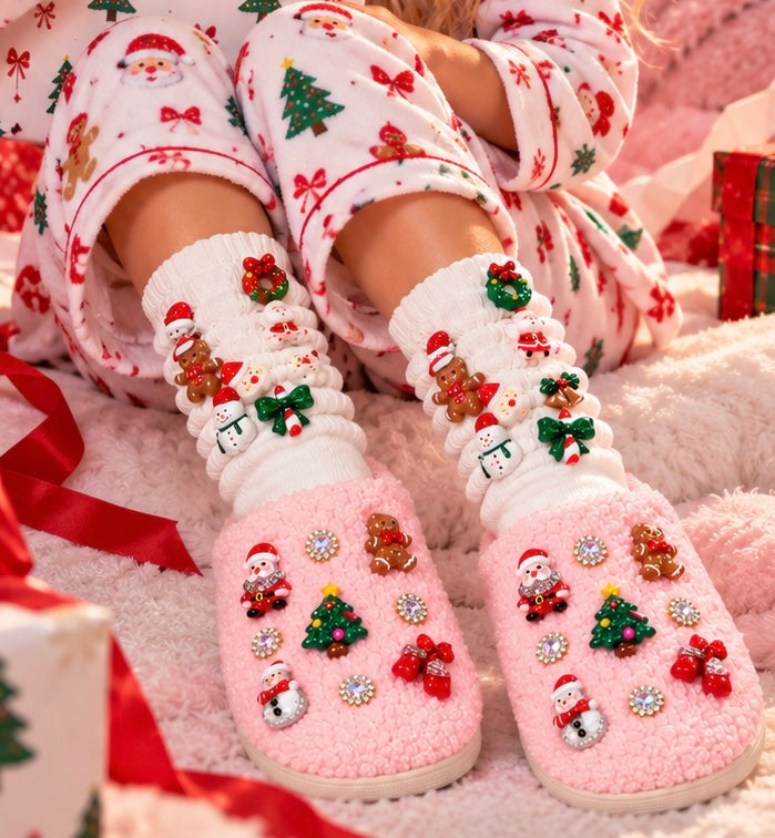 Bari Lynn Pink Holiday Charm Slipper