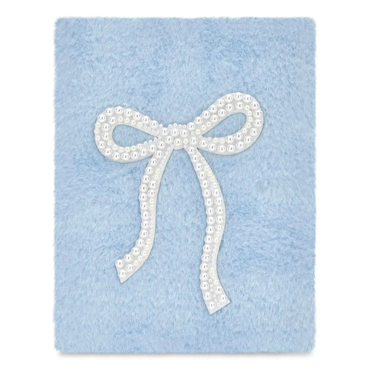 Iscream Blue Pearl Bow Journal with soft blue furry cover and faux pearl bow