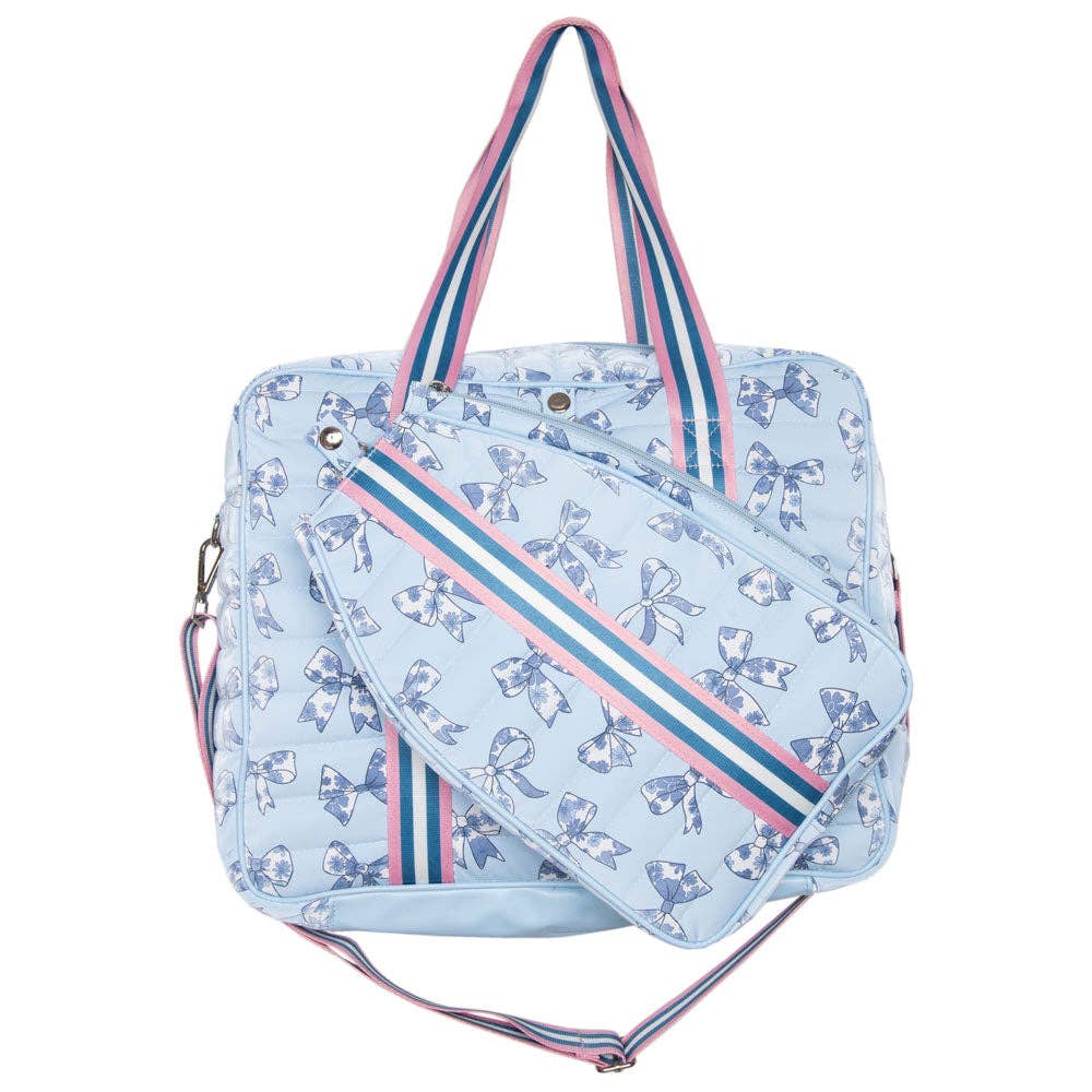 Blue Toile Coquette Bows Pickleball Cover &amp; Tote Bag