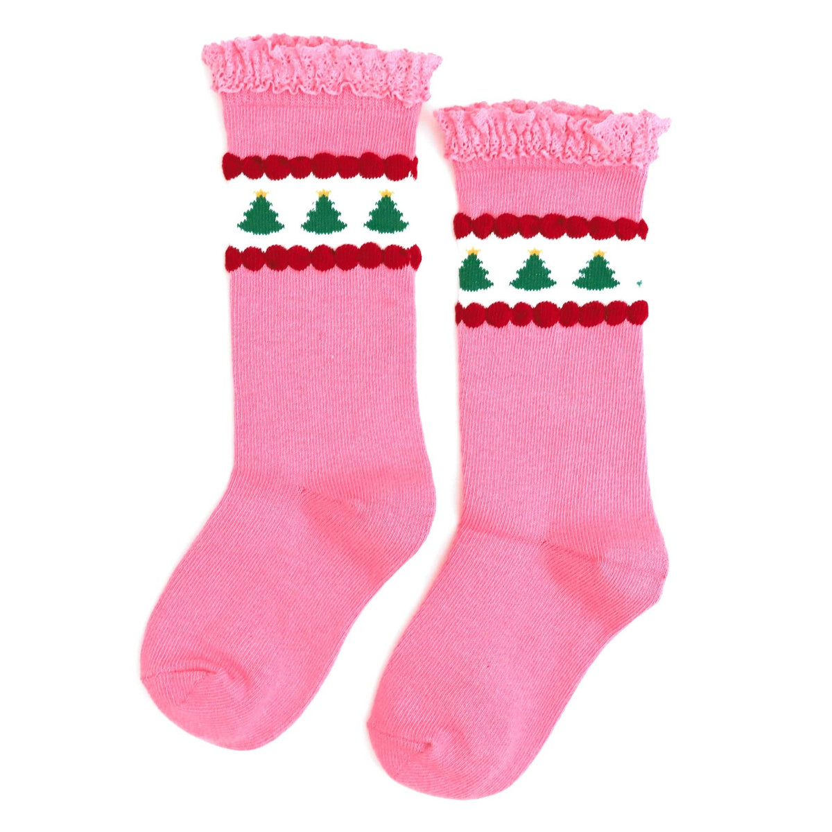 Little Stocking Co. Pink Tree Lace Top Knee High Socks