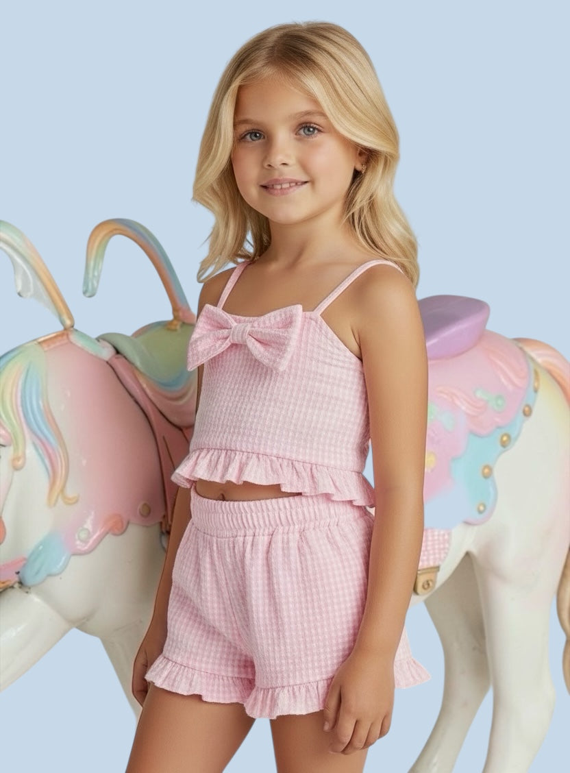 Flowers By Zoe Pink & White Gingham Bow Tank