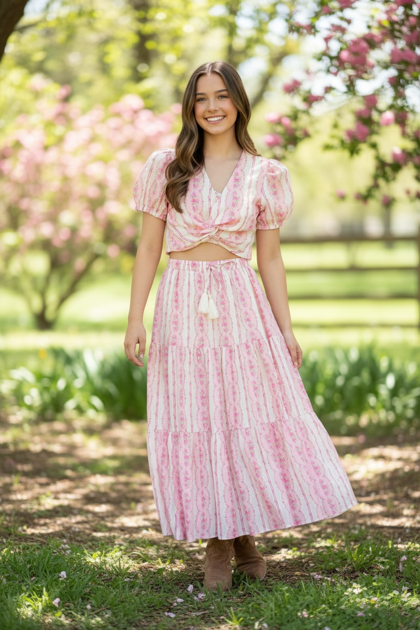 KatieJ NYC Juliet Top- Baby Pink Cottage Stripe