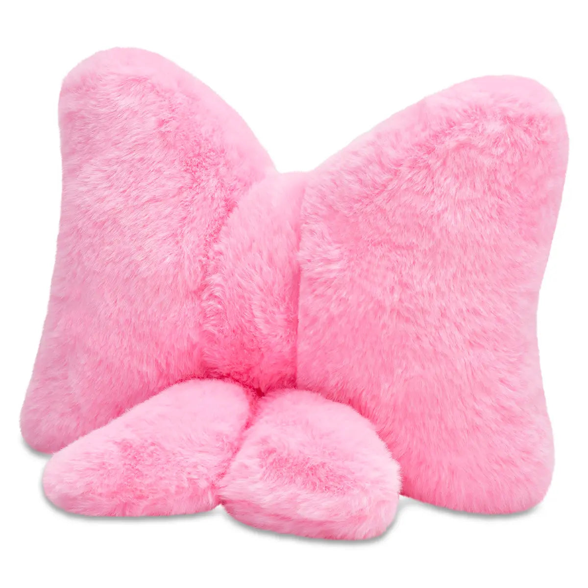 Angled view of Iscream pink Beautiful Bow plush pillow