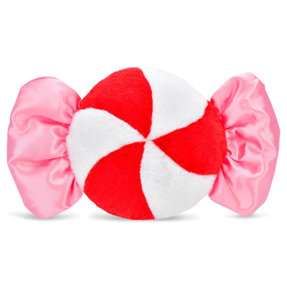 Back of Iscream Peppermint Candy Plush with red and white swirl and pink wrapper ends