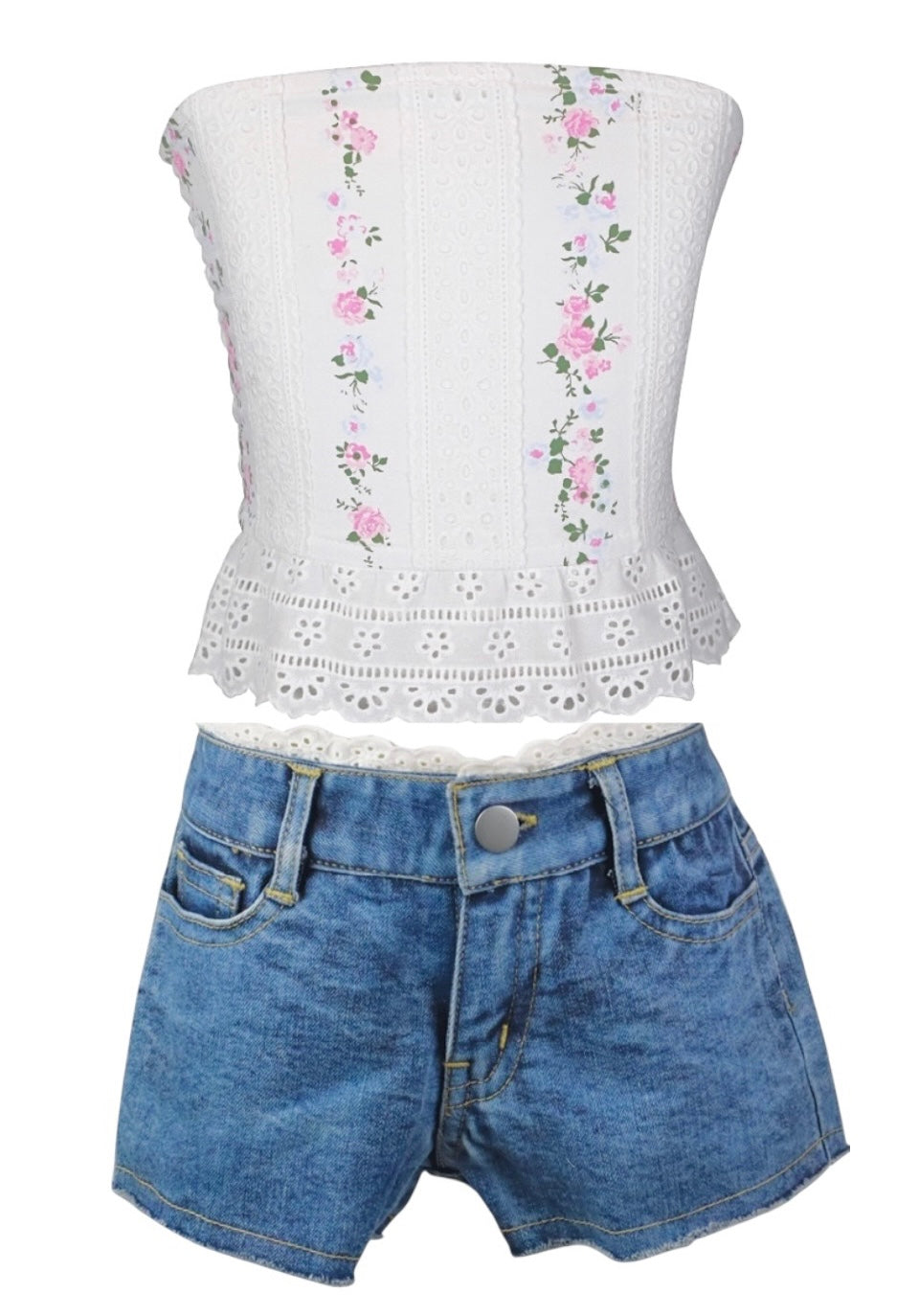 Flowers By Zoe Tween Denim Shorts W/ Eyelet Trim