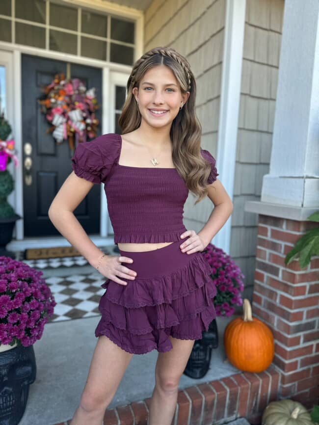 KatieJ NYC Tween 2pc Marlee Top + Melody Skirt - Eggplant
