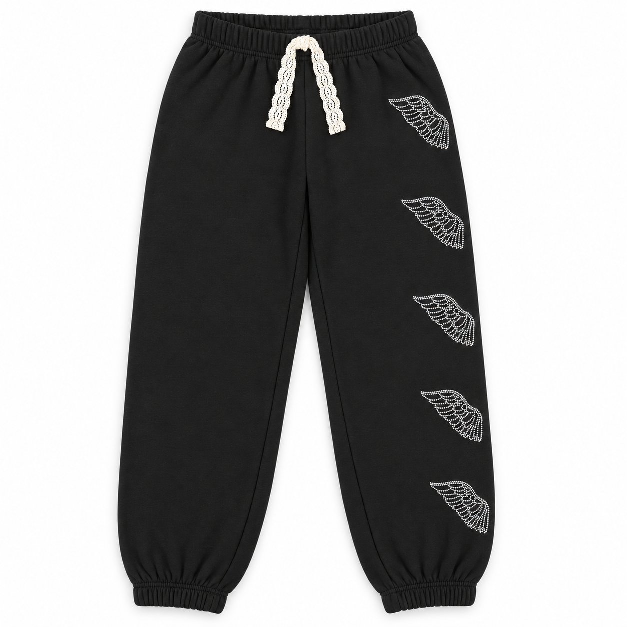 KatieJ NYC Leah Rhinestone Angel Wings Sweatpant– Black