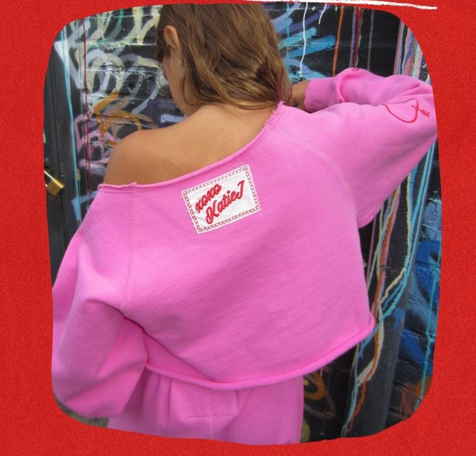 KatieJ NYC Shane Off The Shoulder Sweatshirt - Valentine’s Pink