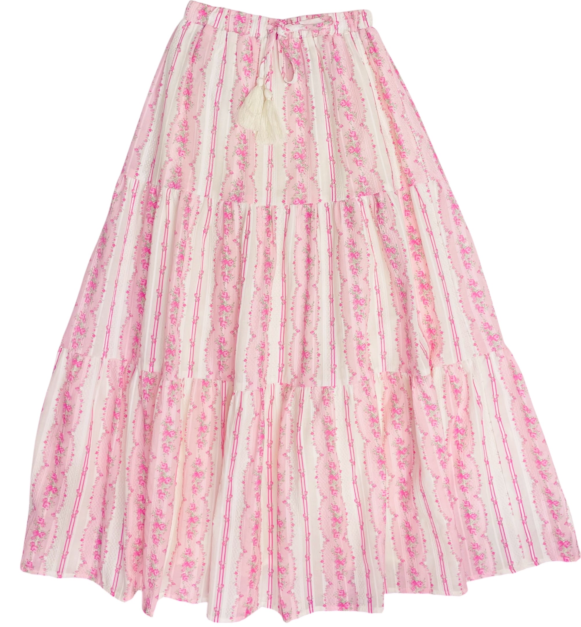 KatieJ NYC Tween Esme Maxi Skirt - Baby Pink Cottage Stripe