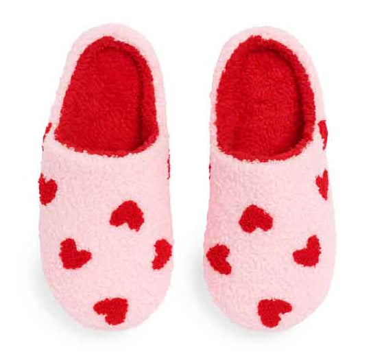 Pink &amp; Red Hearts Slippers - Tween