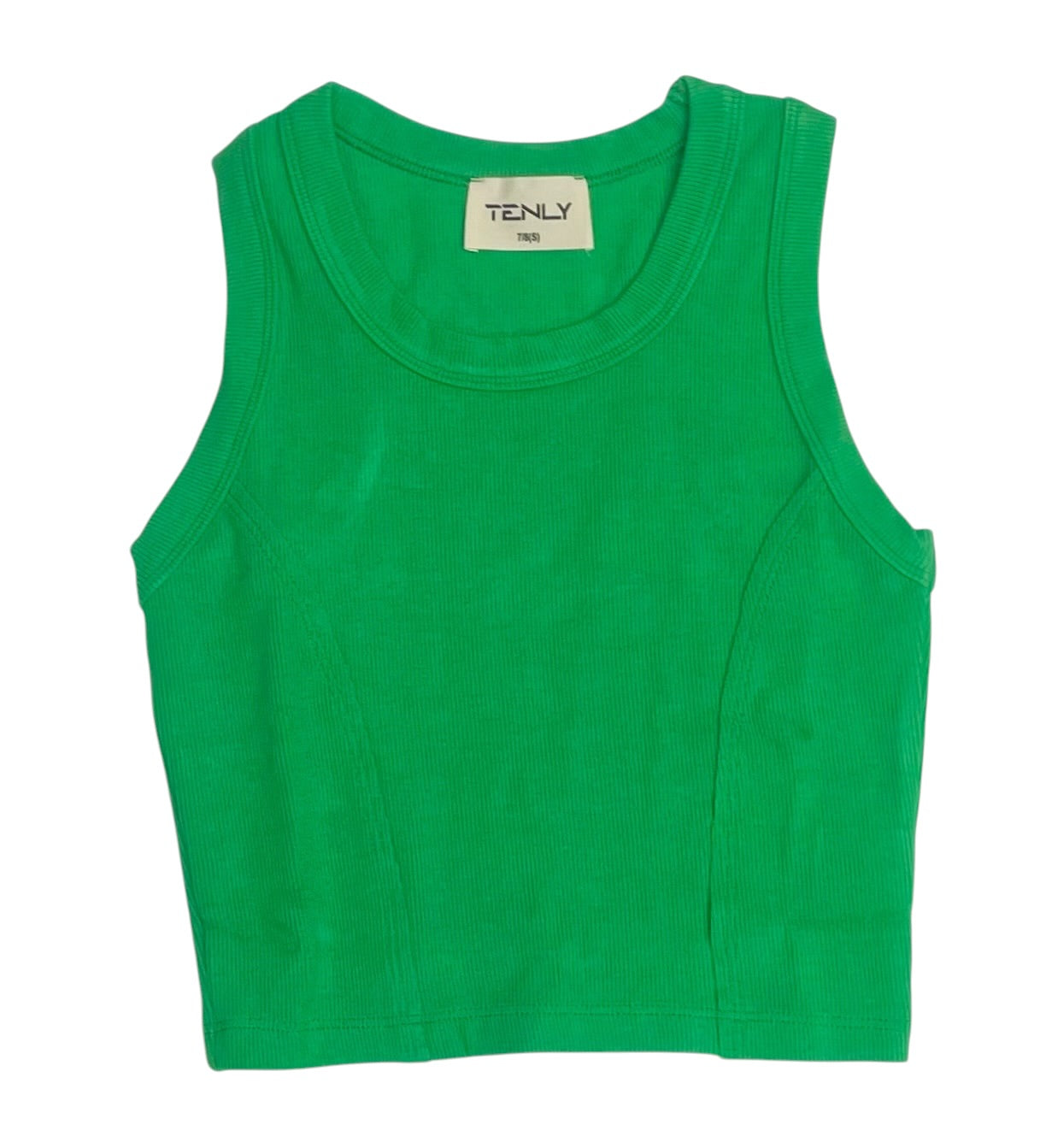Tenly Tween Ribbed Raw Edge Crop Tank - Seaweed