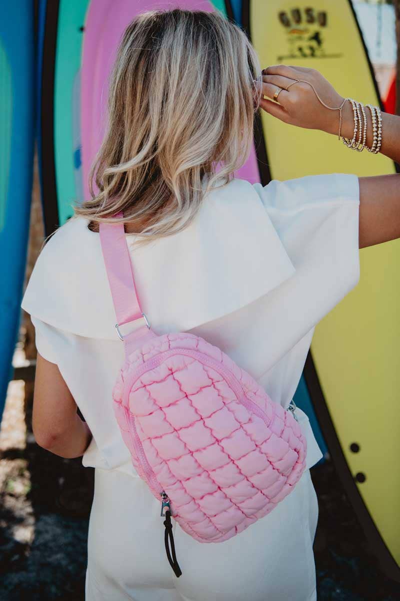 Quilted Crossbody Bag- Light Pink