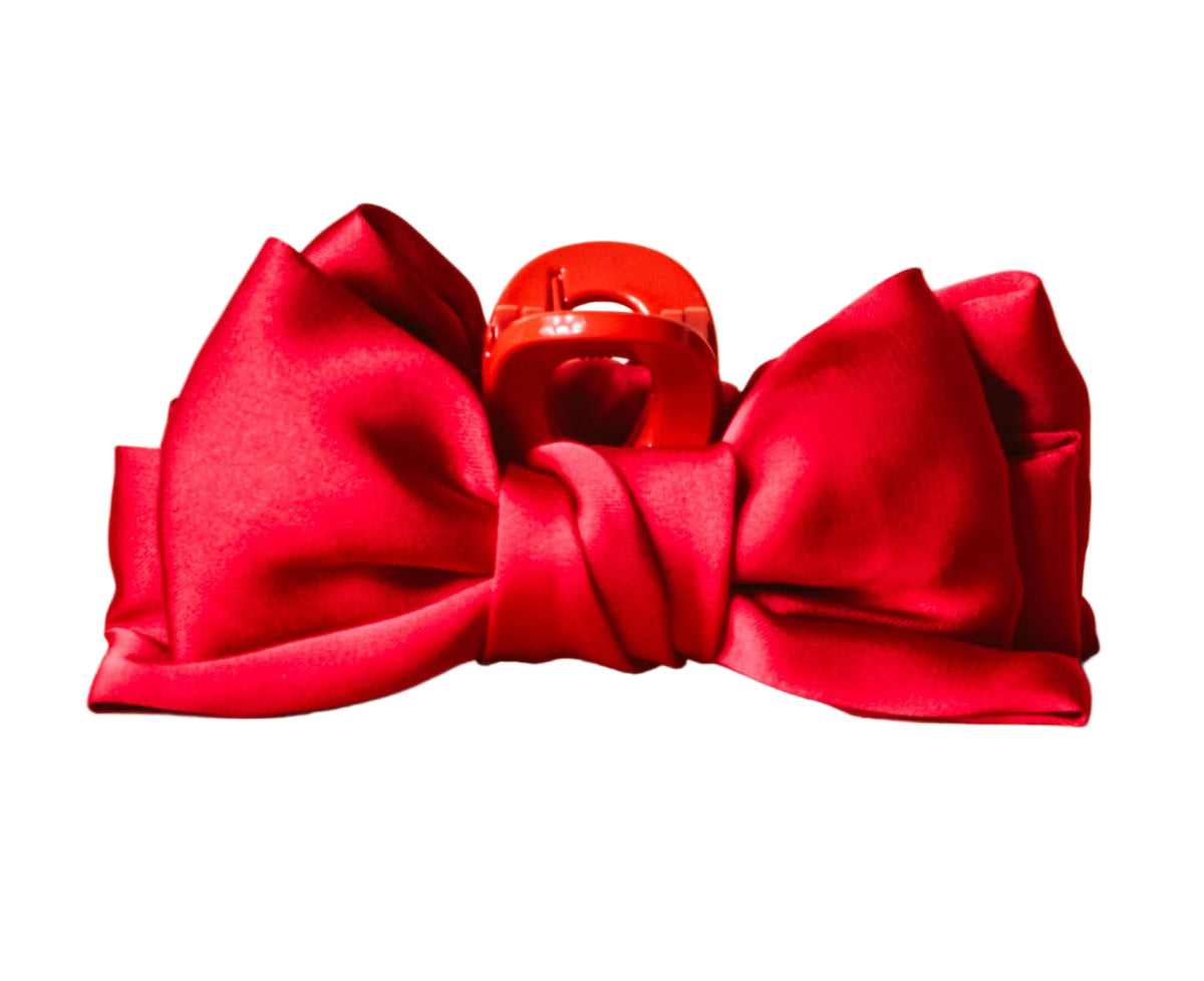 4&quot; Satin Bow Claw Clip-Red