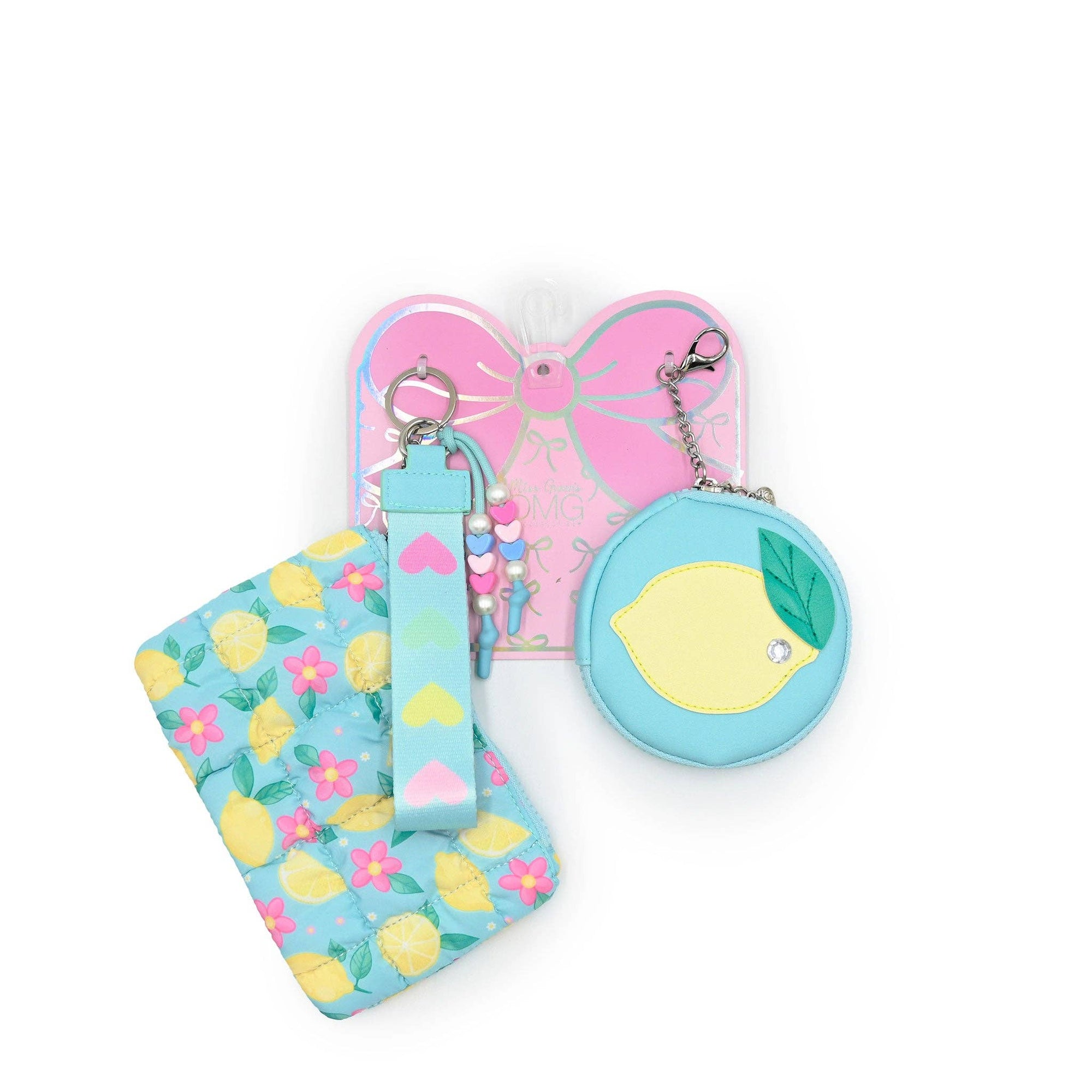 Quilted Scrunchies 3 Piece Coin Purse & Keychain Set- Lemon Floral