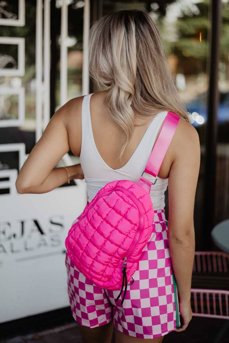 Quilted Crossbody Bag- Hot Pink
