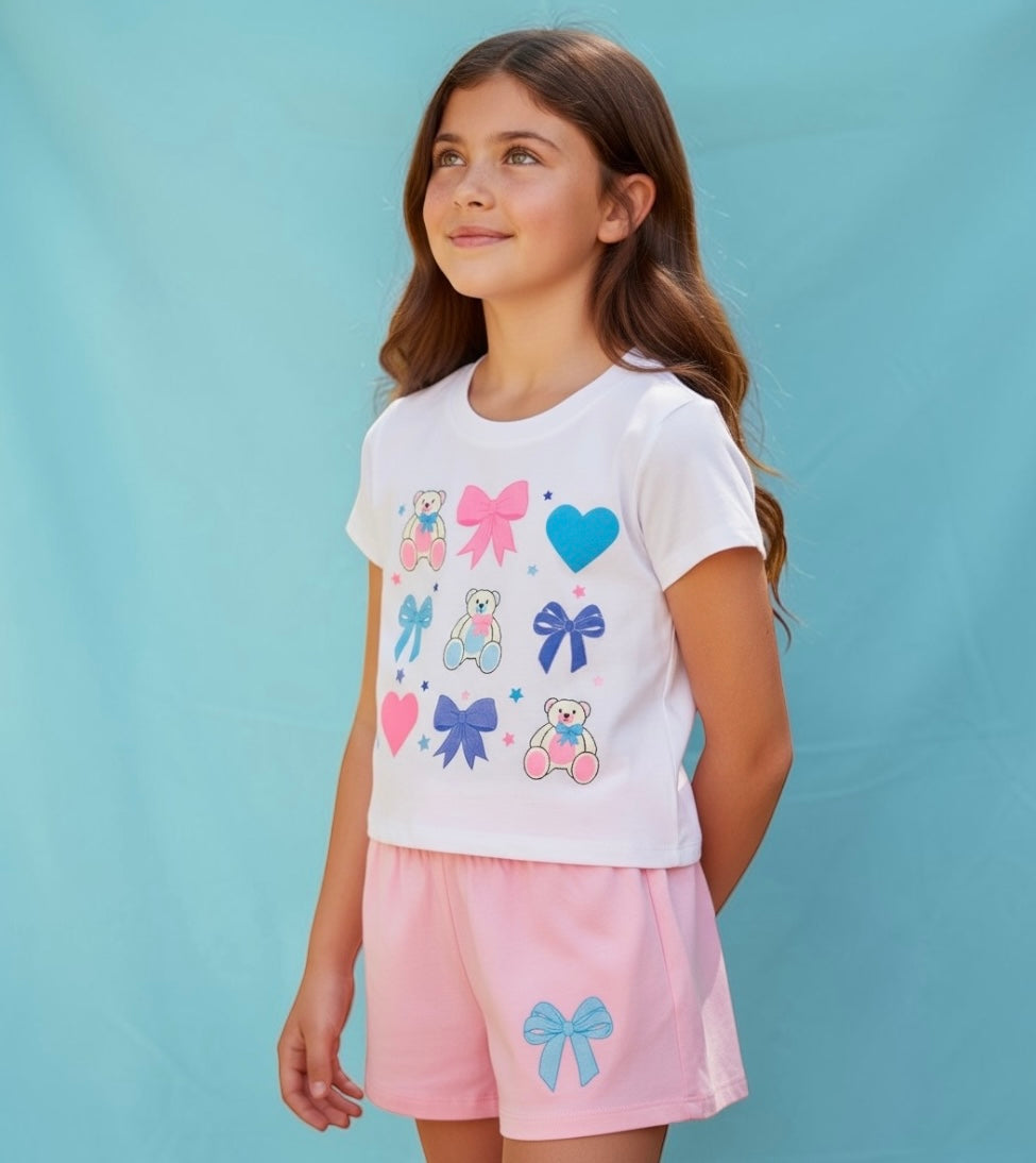 Firehouse Girls Pretty Bows & Teddy Bears - White