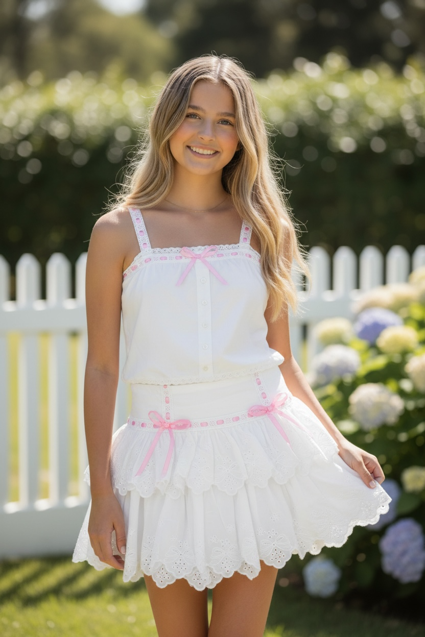 KatieJ NYC Tween Zuri Mini Skirt - White/Pink